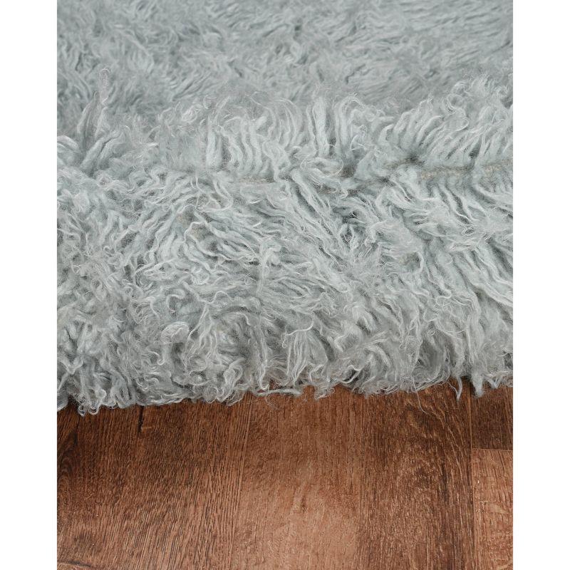 Light Grey Rectangular Handmade Wool Shag Rug