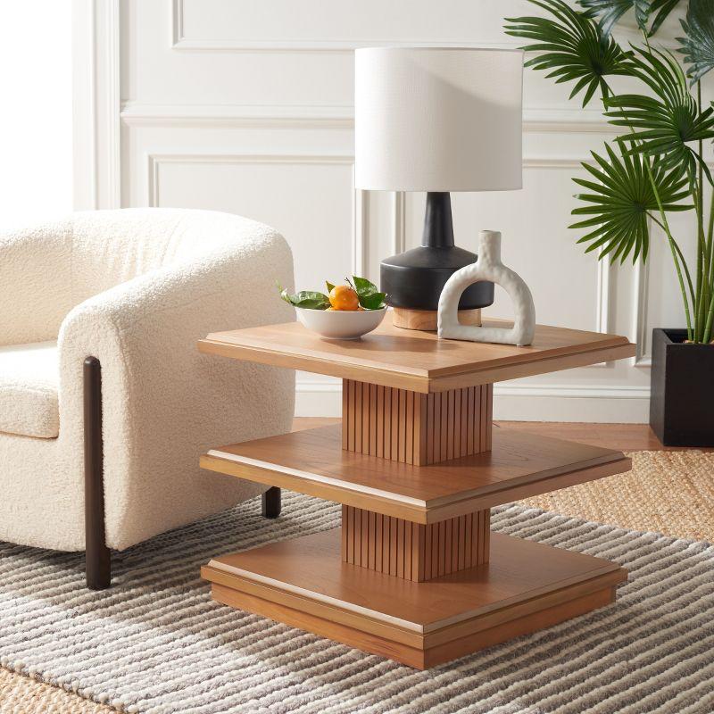 Natural Wood 3-Tier Square Accent Table with Ribbed Stand