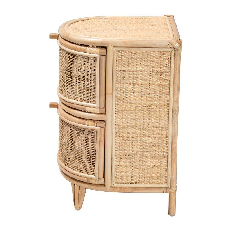 Natural Brown Rattan 2-Drawer Curved Nightstand