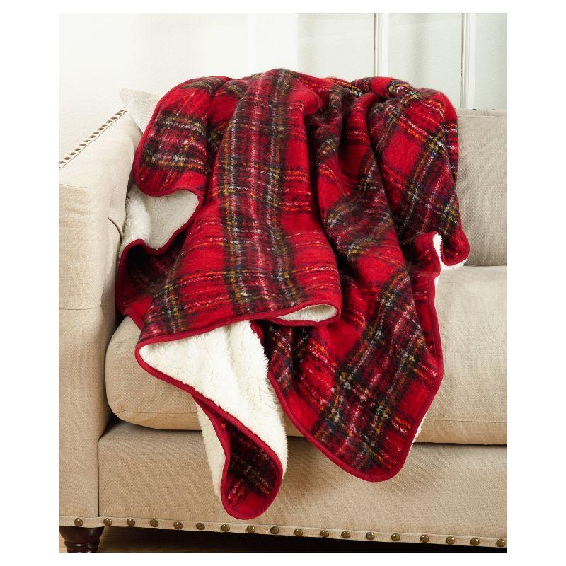 50"x60" Sevan Faux Mohair Design Throw Blanket Red - Saro Lifestyle: Cozy Plaid Acrylic, Machine Washable