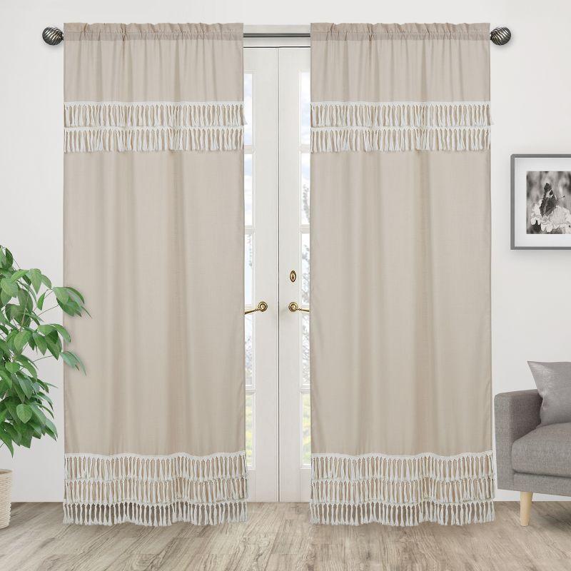 Botanical Leaf Linen Semi-Sheer Rod Pocket Curtain Panels (Set of 2)