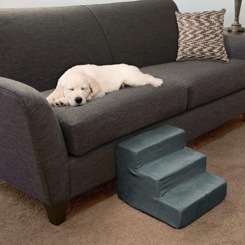 3-Step Pet Stairs - Nonslip Foam Dog and Cat Steps with Removable Zippered Microfiber Cover - Designed for Home or Vehicle Use by PETMAKER (Gray)