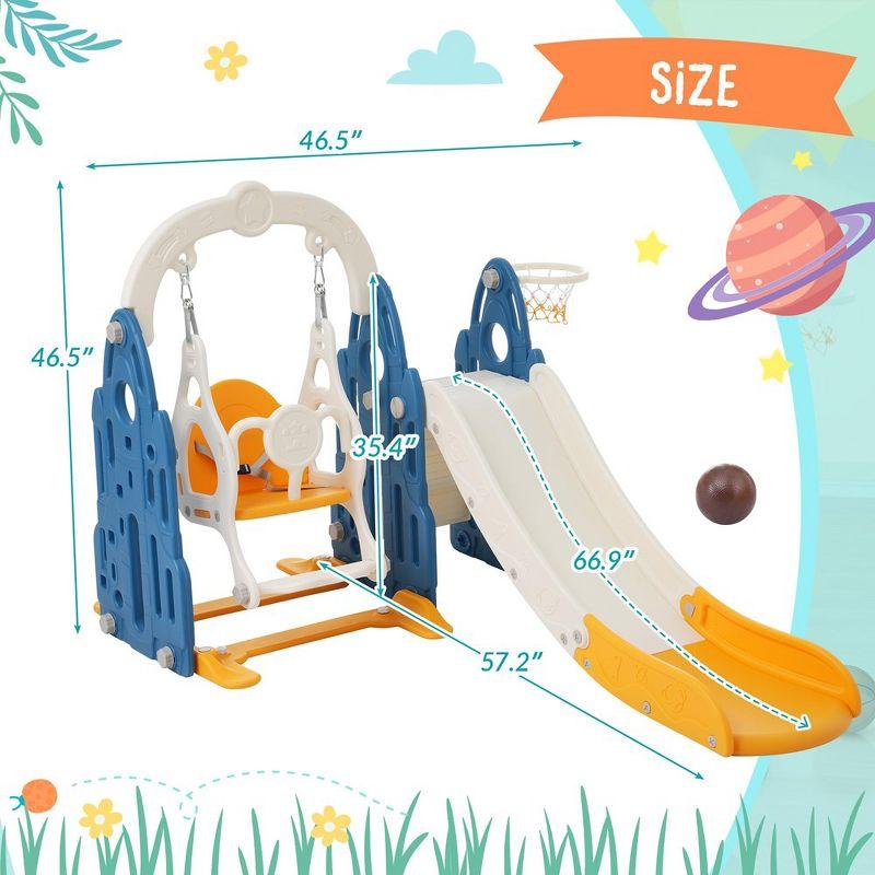 Toddler Slide Swing Set 4 in 1 Freestanding Slide Climber Playset with Basketball Hoop for Indoor Outdoor Playground Blue