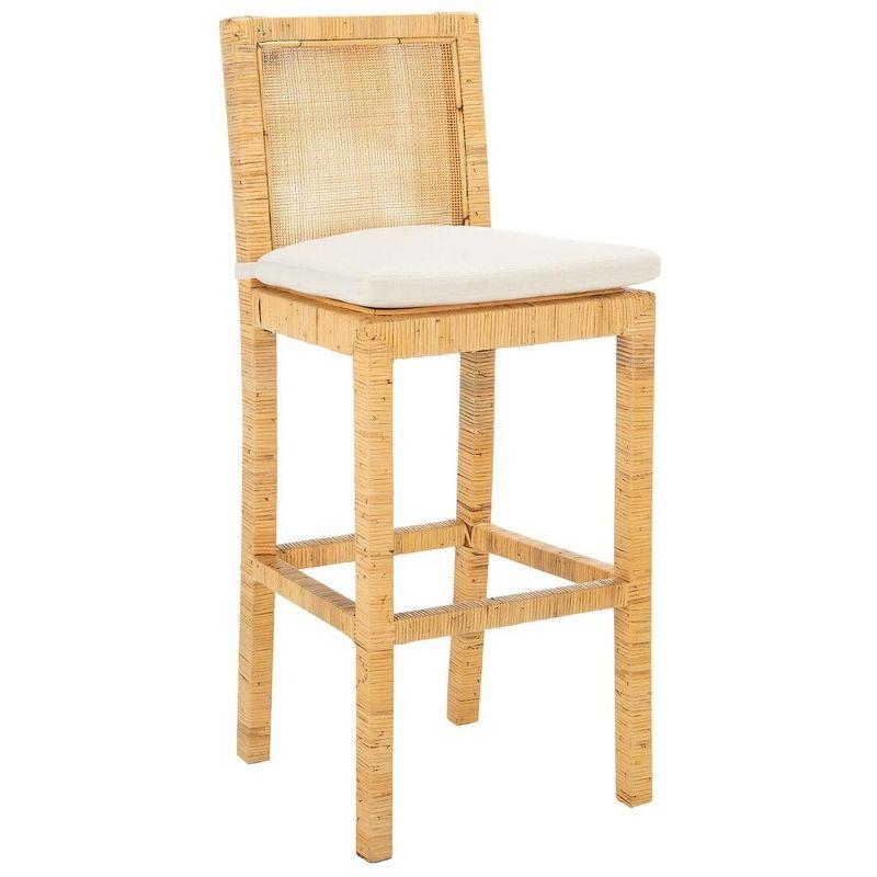 Tojo Cane Bar Stool W/ Cushion - White/Natural - Safavieh