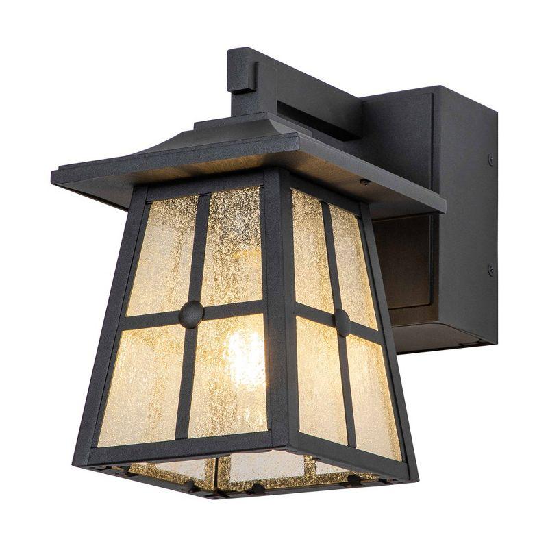 Matte Black Aluminum Outdoor Wall Sconce with Seeded Glass