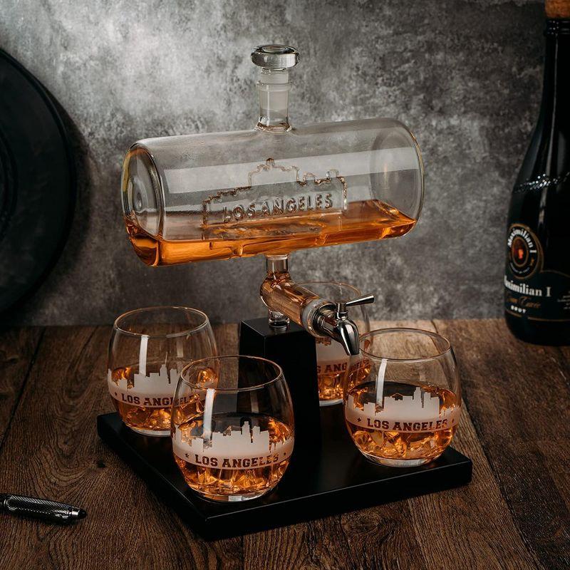 The Wine Savant Los Angeles Design Whiskey & Wine Decanter Set Includes 4 Los Angeles Design Whiskey Glasses, Unique Addition to Home Bar - 1100 ml