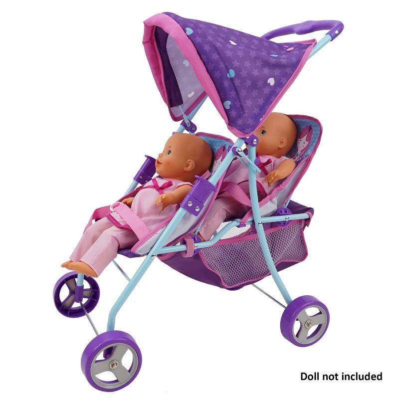 509: Mermaid Twin Doll Stroller W/ Retractable Canopy, 2 Seats