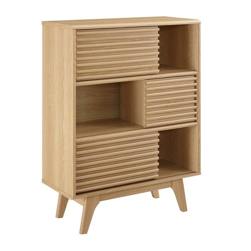 Render 3 Tier Display Storage Cabinet Stand Oak - Modway: Modern Media Console, Vinyl Record Organizer