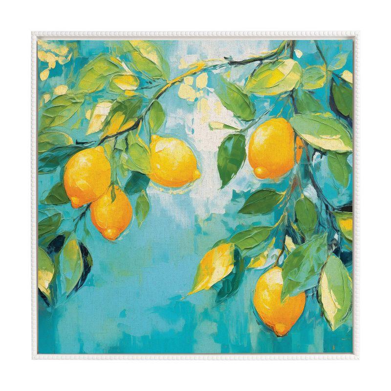 Kate & Laurel All Things Decor 30"x30" Sylvie Beaded Lemon Tree Framed Canvas by The Creative Bunch Studio White