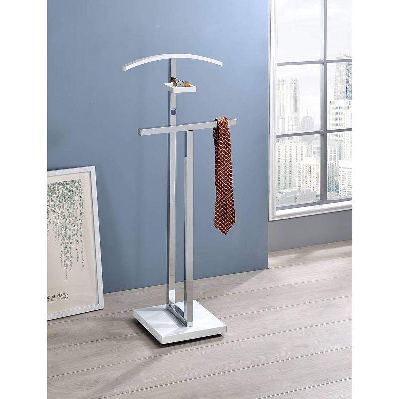 Kings Brand Furniture - Vaccaro Metal & Wood Suit Valet Stand, Clothes Rack, White/Chrome