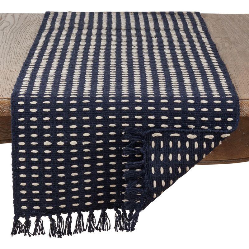 Navy Blue Dashed Woven Cotton Table Runner