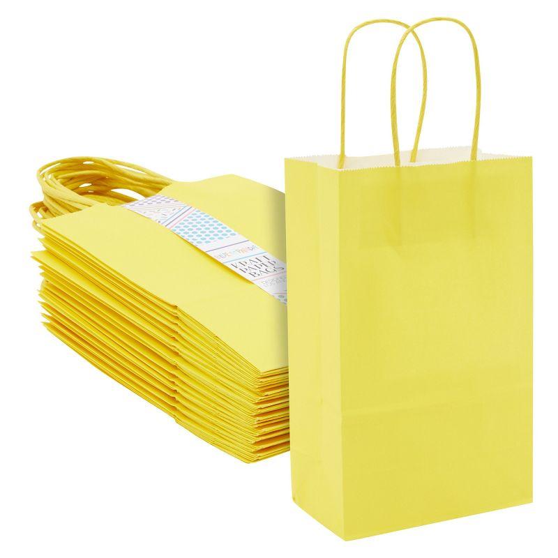 Blue Panda 25 Pack Small Paper Gift Bags with Handles for Party Favors, Bulk Shopping Merchandise Bags, Yellow