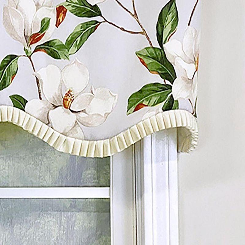 Gray Magnolia Print Scalloped Window Valance with Rod Pocket