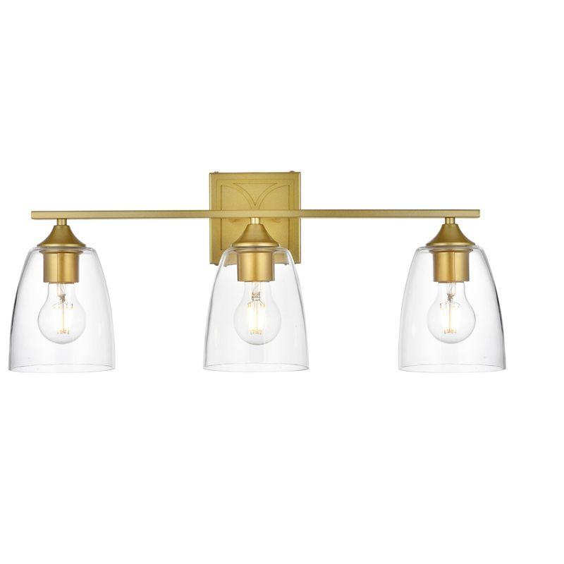 Brass and Clear Glass 3-Light Dimmable Bath Sconce