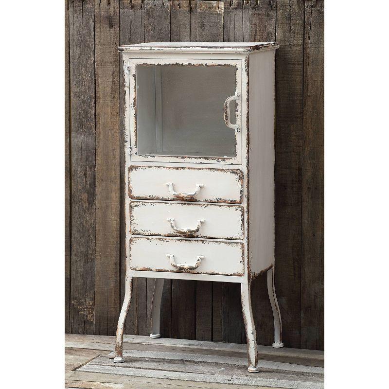 Storied Home 39" Tall Decorative Storage Cabinet Cream: Vintage Rustic Metal, 3 Drawers, Office & Home Use