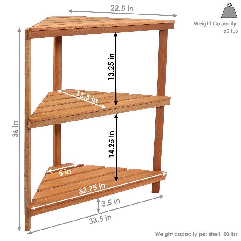 Sunnydaze Indoor/Outdoor Meranti Wood with Teak Oil Finish 3-Tiered Corner Flower Plant Stand Shelf Display - 36" - Brown