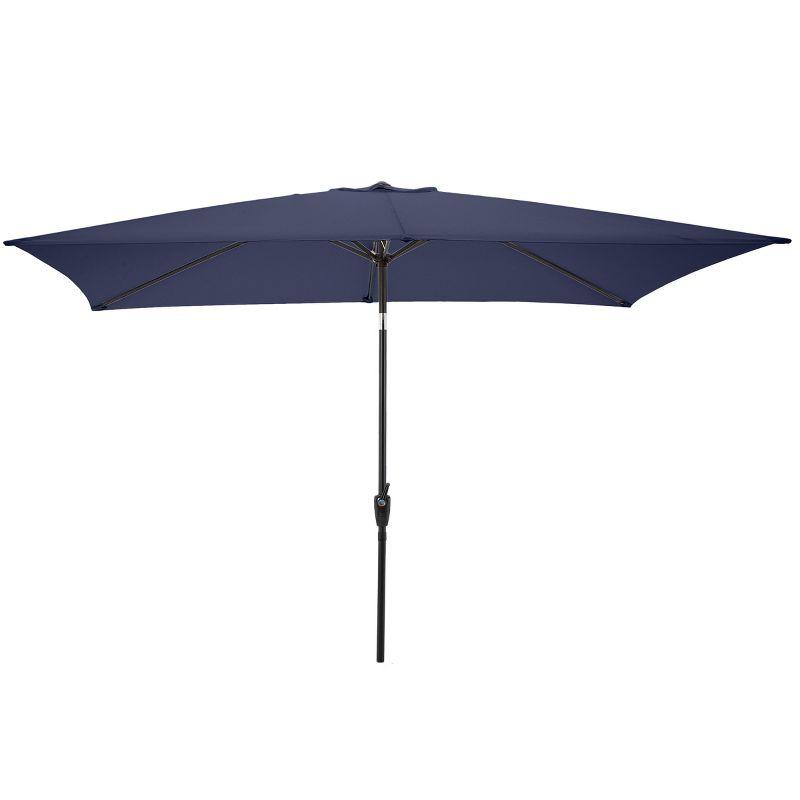 Navy Blue Rectangular Steel Patio Umbrella with Crank and Tilt