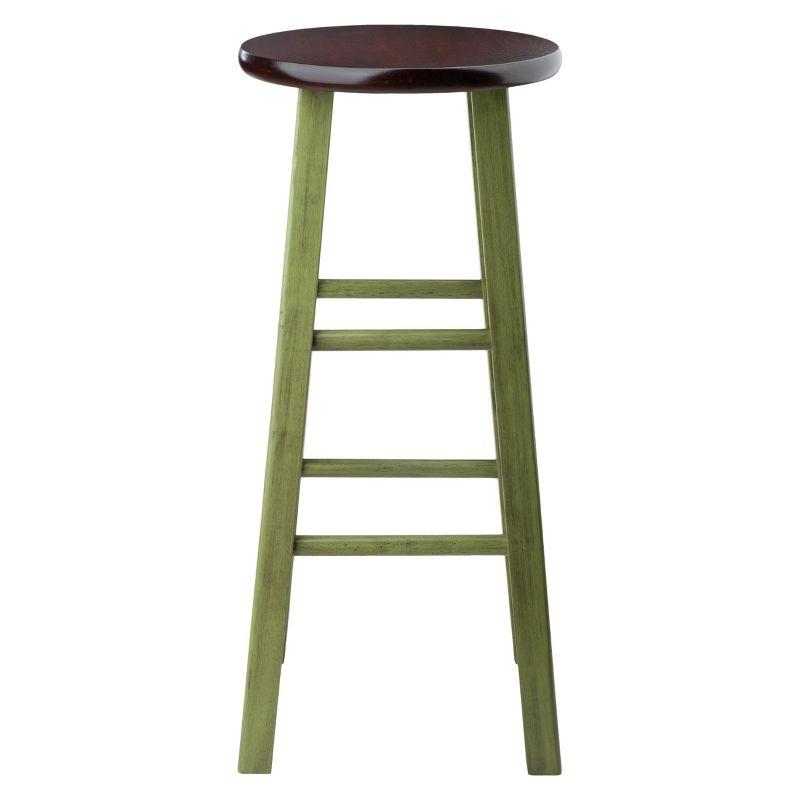 29" Ivy Barstool - Green - Winsome: Round Wooden Stool, Fixed Height, Spot Clean, No Assembly Required