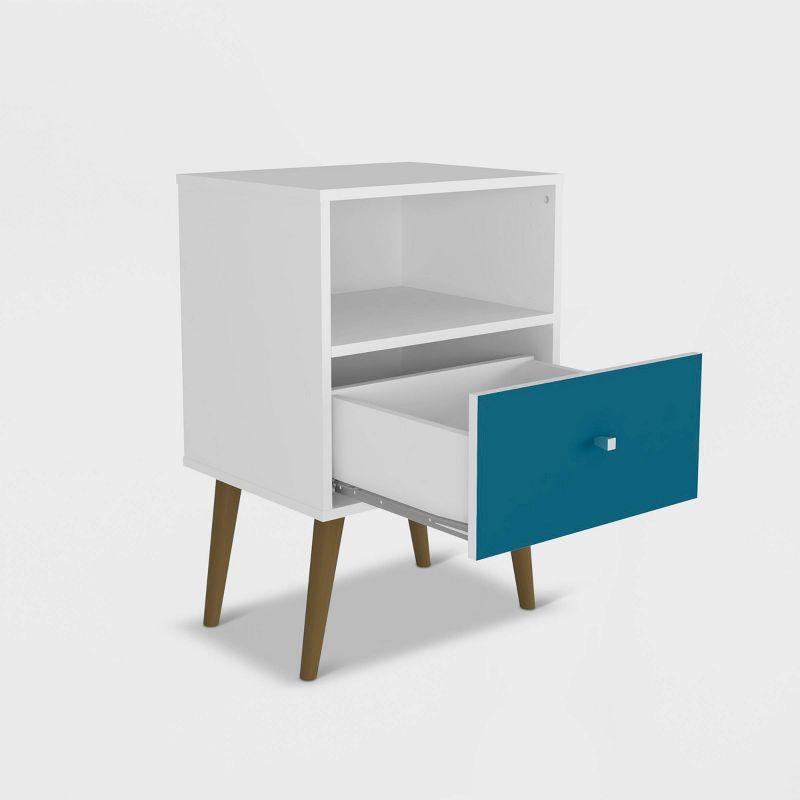 Liberty Mid-Century Modern White & Aqua Blue Nightstand with Drawer