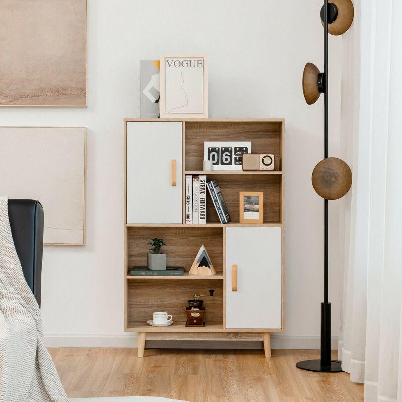 White and Natural Wood Kids Storage Cabinet with Doors