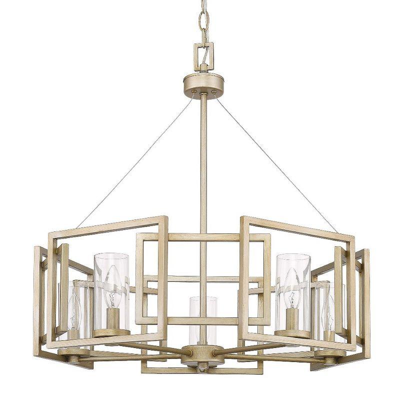 Elegant White Gold 5-Light Chandelier with Clear Glass Cylinders