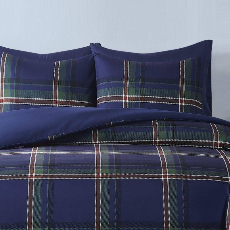 Twin Blue Microfiber Reversible Plaid Bedspread Set