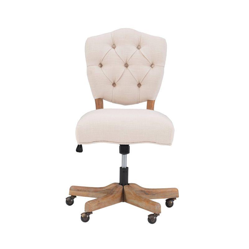 Kelsey Swivel Office Chair with Tufted Back in White and Natural Wood