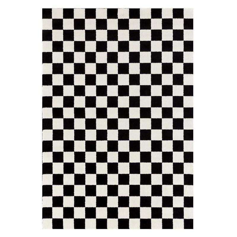 Luxe Weavers Checkered Black and White Geometric 8x10 Indoor Area Rug