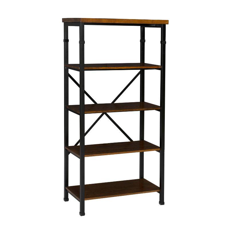 Linon 54" Austin Industrial Bookshelf Metal Wide Bookcase Brown: Farmhouse Style, 4 Fixed Shelves, MDF & Metal Frame