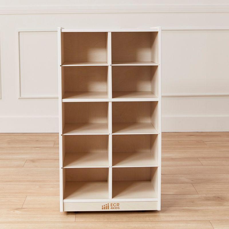 ECR4Kids 10 Cubby Mobile Tray Storage Cabinet, 5x2, White Wash