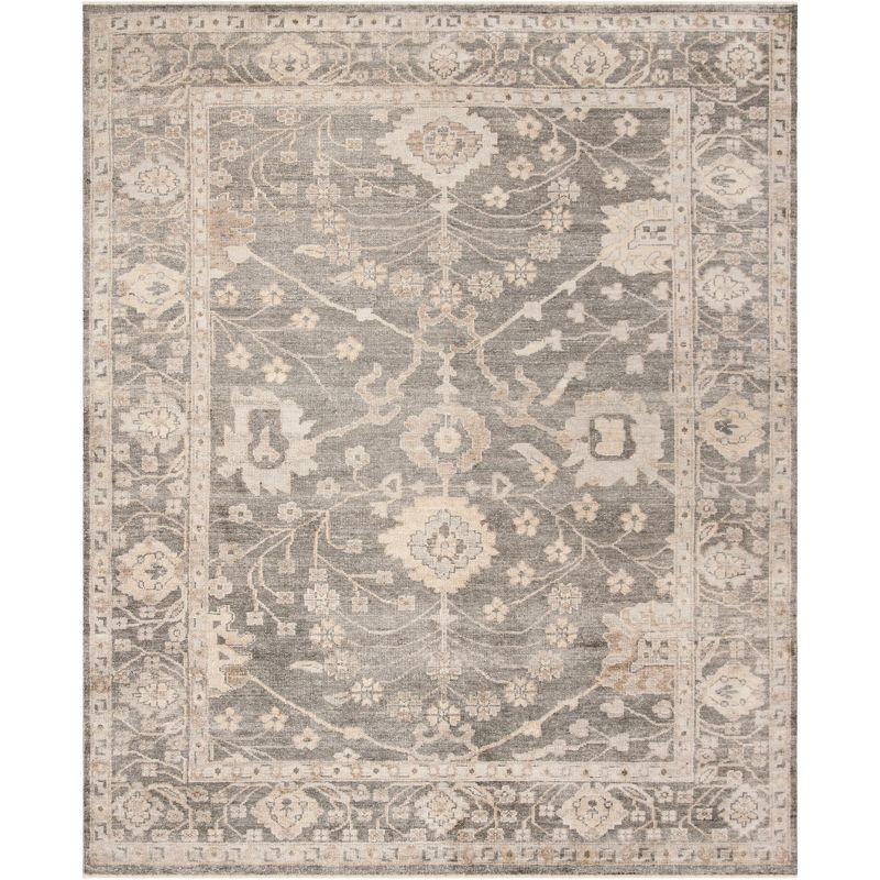 Oushak Dark Grey and Beige Hand-Knotted Wool Area Rug 8' x 10'