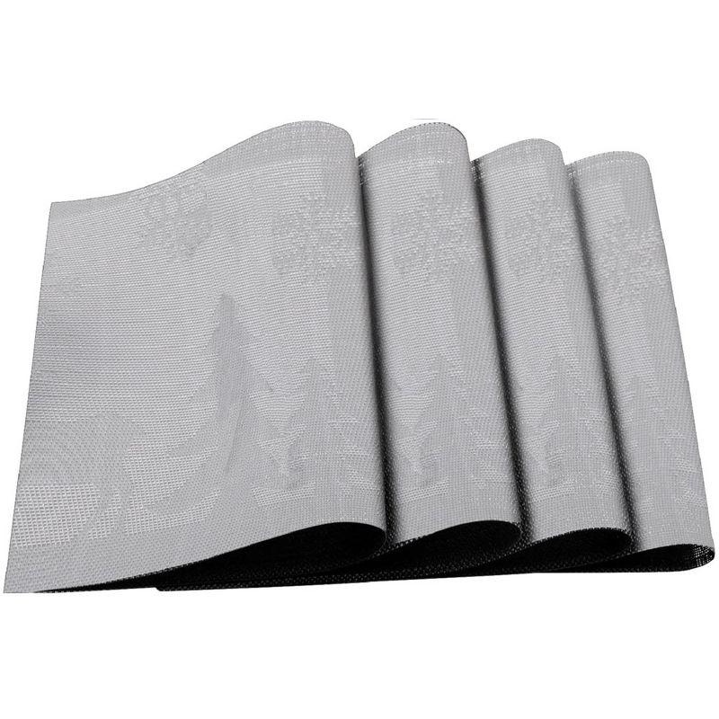 Silver & White Deer Jacquard Vinyl Woven Washable Placemats Set of 4