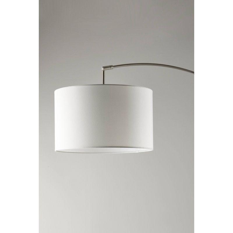 Modern White Arc Floor Lamp with Adjustable Head and Brushed Steel Accents