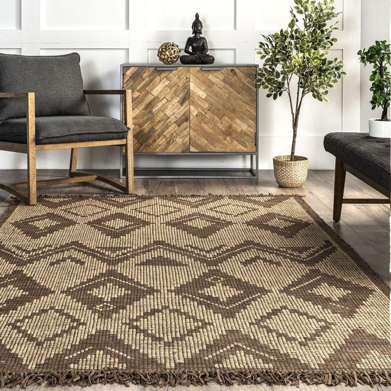 Bohemian Diamond 5' x 8' Natural Leather and Jute Area Rug