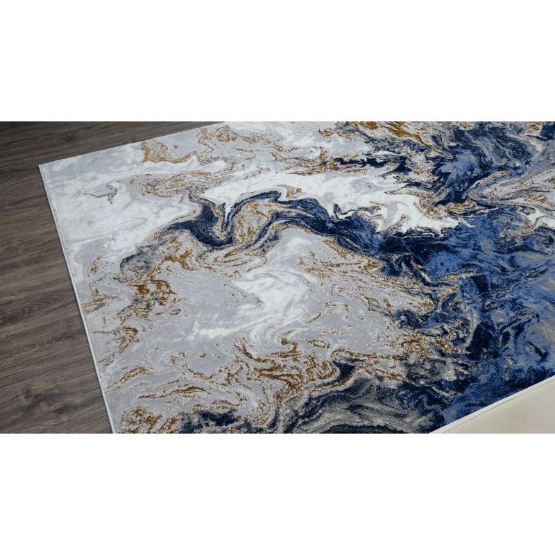 Gray and Gold Abstract Marble Swirl 8' x 10' Area Rug