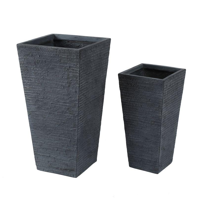 LuxenHome Set of 2 Gray Tall Tapered Square MgO Planter