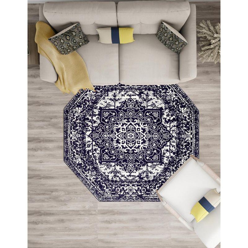 Unique Loom 5' 3 x 5' 3 Octagon Navy Blue Richmond Medallion Area Rug