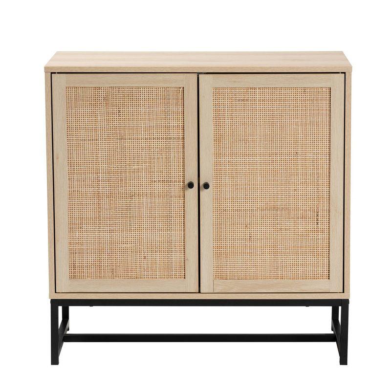 Mid-Century Modern Caterina 32" Brown Rattan Storage Cabinet