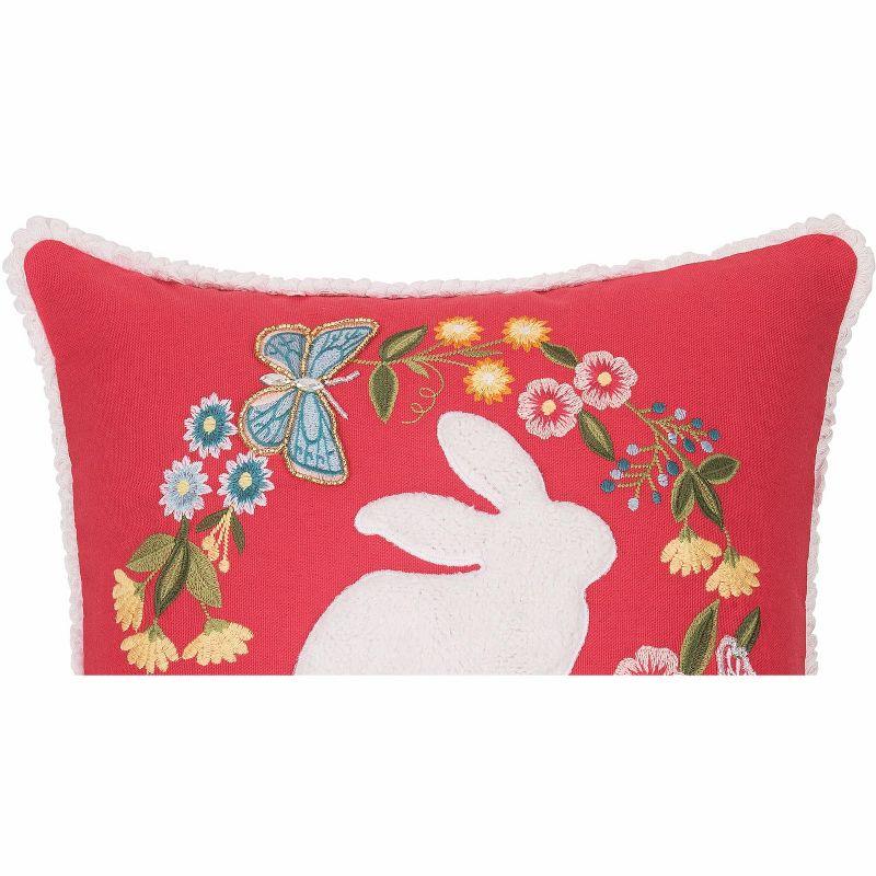 Spring Bunny Applique and Embroidered Wreath Decorative Throw Pillow