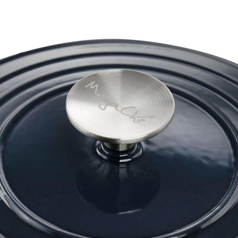 MegaChef 2 Quart Round Enameled Cast Iron Braiser Pan in Dark Blue