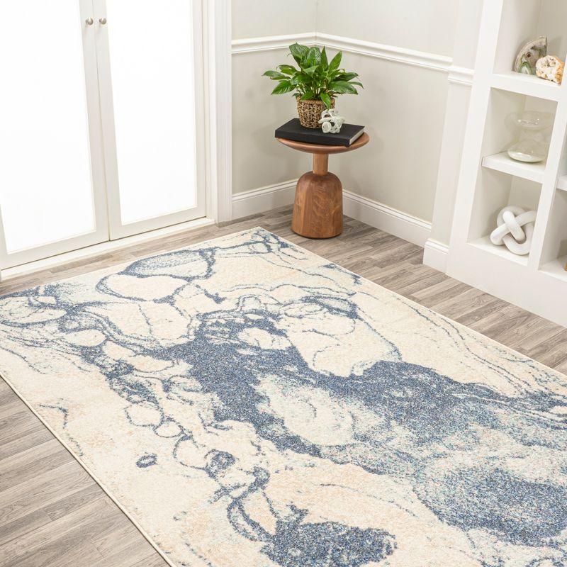 8' x 10' Marmo Abstract Marbled Modern Area Rug, Blue/Cream - JONATHAN Y