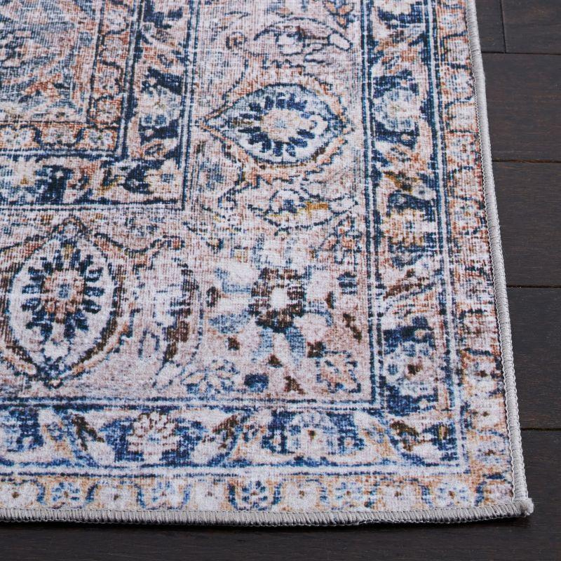 Easy-Care Washable Blue Synthetic 6' x 9' Non-Slip Rug