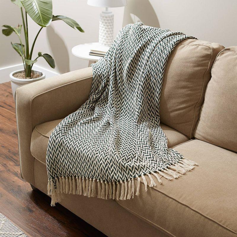 50"x60" Zig-Zag Throw Blanket Hunter Green - Design Imports: Woven Cotton, Fringe Trim