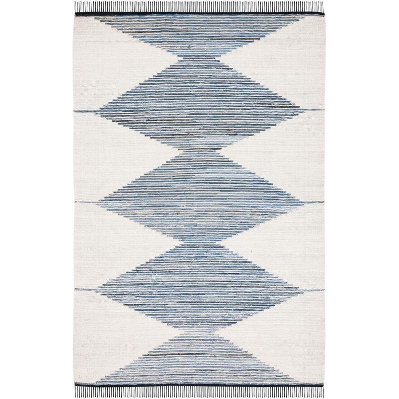 Kilim With Fringes KLM309 Flat Weave Accent Rug - Ivory/Blue - 3'x5' - Safavieh