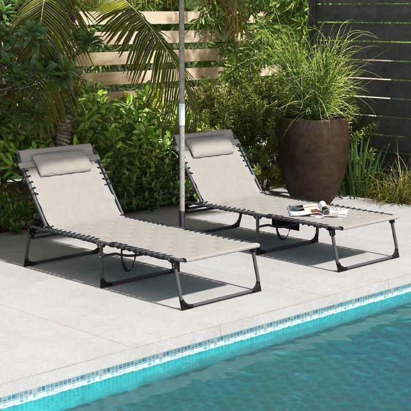 Outsunny Folding Chaise Lounge with 5-level Reclining Back, Outdoor Lounge Chair with Padded Seat