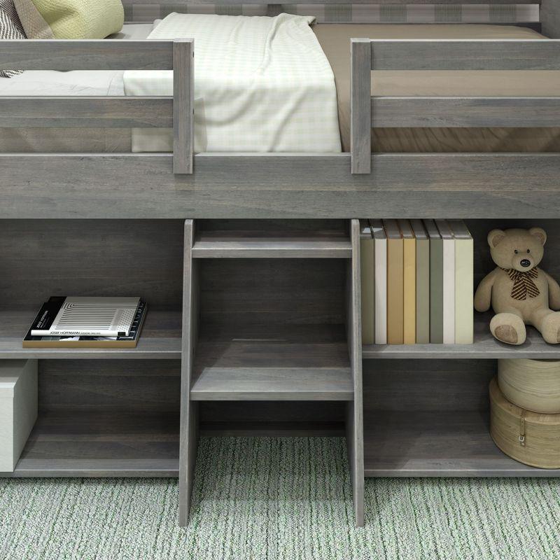 Max & Lily Solid Wood Modern Farmhouse Low Loft Bed, Twin Bed Frame for Kids with 2 Bookcases