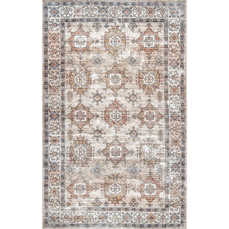 Nuloom Finley Pet Friendly Machine Washable Vintage Distressed Area Rug, 4' x 6', Beige