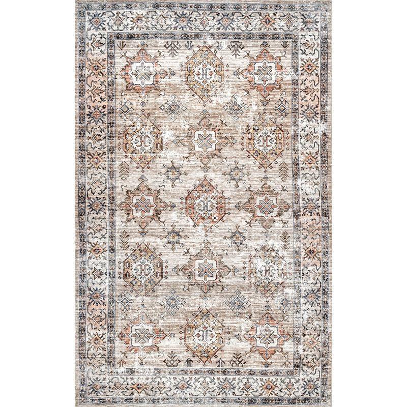 Eco-Friendly Beige Synthetic 4' x 6' Washable Area Rug