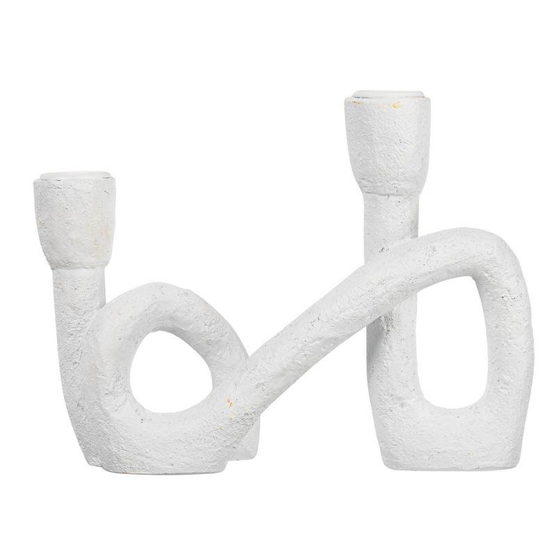 Storied Home Modern Sculptural Double Taper Candle Holder, White