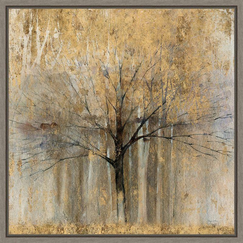 Gold Abstract Autumn Tree Framed Canvas Wall Art